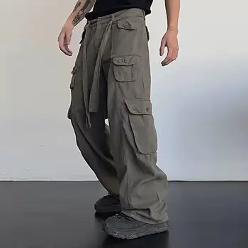 Модная планка на молнии и пуговицах с защитой от пиллинга, легкие мужские весенне-осенние однотонные Длинные брюки, мешковатые брюки, спортивная одежда 2