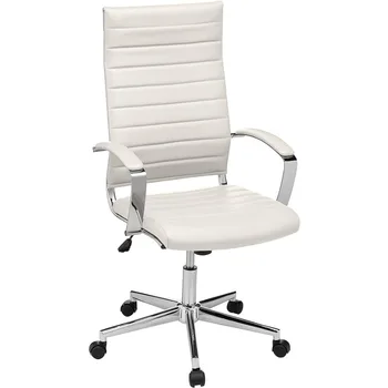 Вращающийся рабочий стул Amazon Basics для руководителей с высокой спинкой, ребристой мягкой обивкой, поясничной поддержкой, современный, белый 1