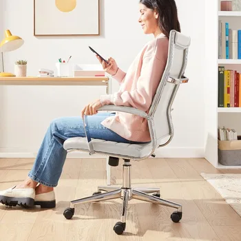 Вращающийся рабочий стул Amazon Basics для руководителей с высокой спинкой, ребристой мягкой обивкой, поясничной поддержкой, современный, белый 2