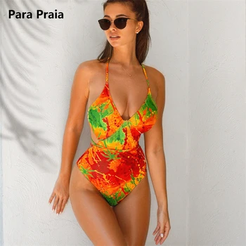 Para Praia 2023, цельный купальник с высоким вырезом, женские купальники с завязками, сексуальный купальник с повязкой на спине, монокини 1