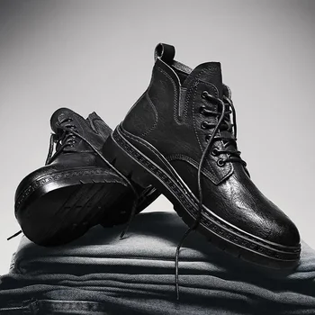 Мужская зимняя модная британская мужская обувь с высоким берцем, осень 2023, Новинка, защита труда для мальчиков среднего роста, рабочие лодыжки B 1