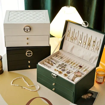 Настольная коробка для хранения ювелирных изделий из 1 шт., коробка для хранения ювелирных изделий из ожерелья, серег-гвоздиков, идеальный выбор для подарков 1
