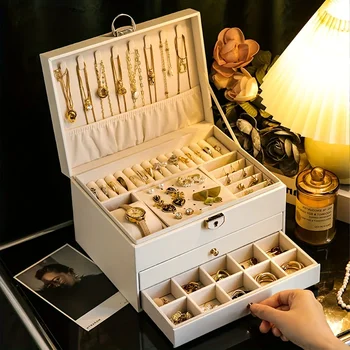 Настольная коробка для хранения ювелирных изделий из 1 шт., коробка для хранения ювелирных изделий из ожерелья, серег-гвоздиков, идеальный выбор для подарков 2