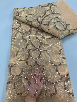 Роскошная Нигерийская тюлевая кружевная ткань ручной работы из бисера 2024 года, высококачественная кружевная ткань с вышивкой пайетками для свадебных платьев