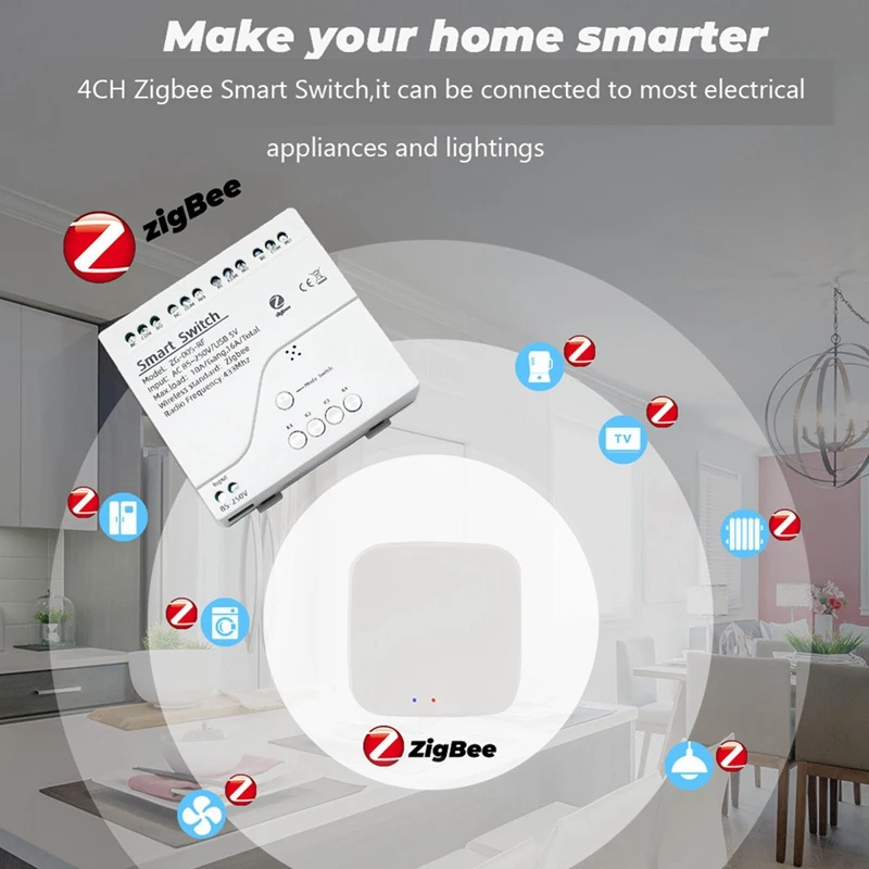 4-Канальный Модуль Tuya Zigbee Smart Switch 85-250 В Реле Smart Home Remote Control Работает Со Шлюзом Для Alexa Google Home Замена Изображение 1