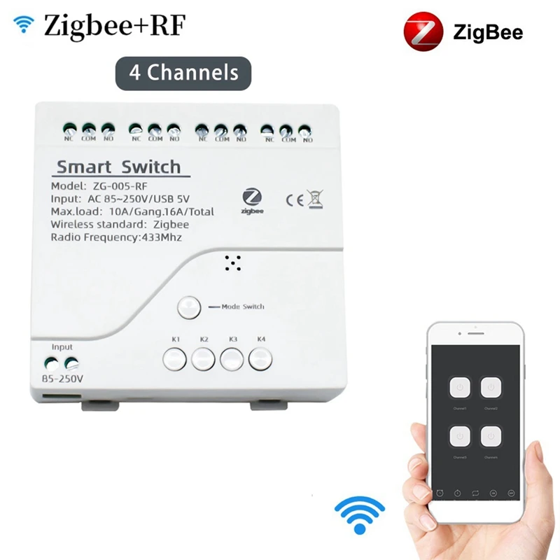 4-Канальный Модуль Tuya Zigbee Smart Switch 85-250 В Реле Smart Home Remote Control Работает Со Шлюзом Для Alexa Google Home Замена Изображение 5