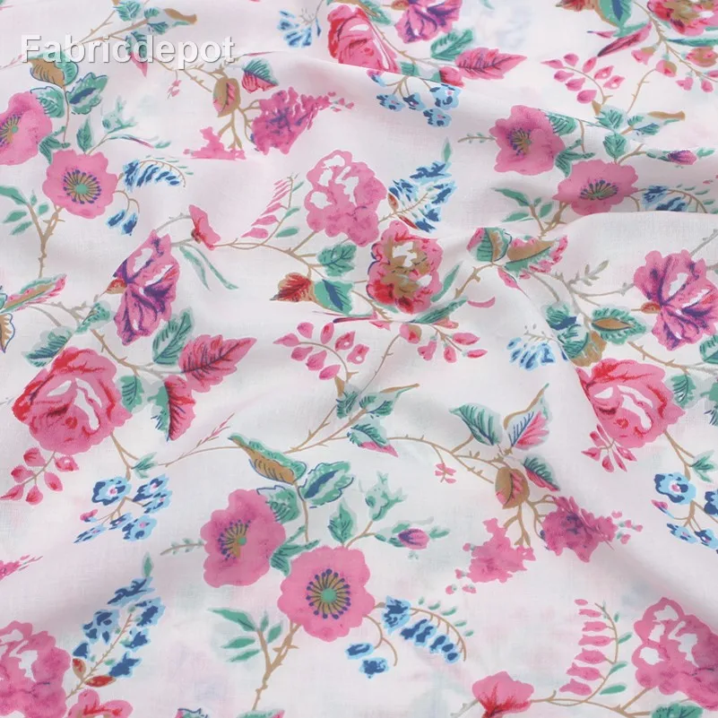 Ткань с цветочным принтом из поплина 60-х годов, летний тонкий материал 