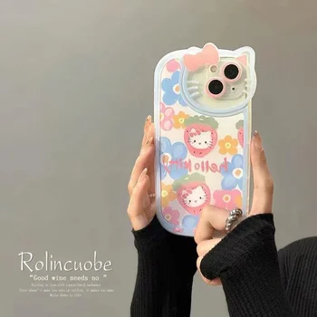 Kawaii Sanrio Hello Kitty Цветочный Чехол Для iPhone 13 Pro 11 12Pro Max XR XS Max 8Plus 14 X Защита Объектива Противоударный Мягкий Чехол 2