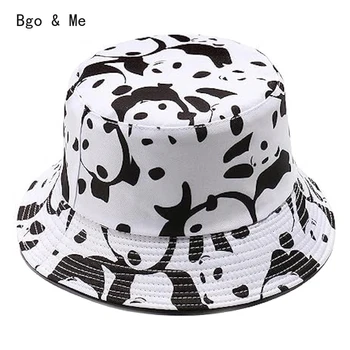 Панда черно белая Панда корова печати Рыбак шапки Боб ведро шляпы для женщин мужские 1