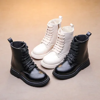 Модные ботинки для девочек, высококачественные ботильоны из искусственной кожи, повседневная противоскользящая обувь для мальчиков, осенне-зимние новые детские ботинки J82 2