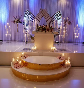 Новый дизайн Золотой Рождественский Акриловый Цветочный свадебный стул Украшение свадебной сцены Фон стул 69 2