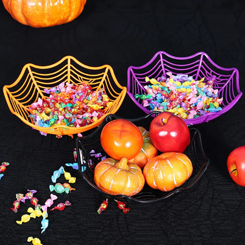 1шт конфеты корзина Хэллоуин черный оранжевый паутина миску печенья упаковывая корзина с фруктами трюк или лечения Хэллоуин украшения Изображение 3