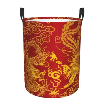 Складная корзина для белья Дракон Феникс в классическом китайском искусстве Ведро для хранения грязной одежды Шкаф Органайзер для одежды Корзина
