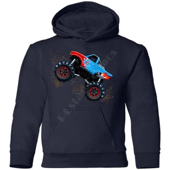 Детские толстовки Monster Truck с 3D принтом, детская толстовка с длинным рукавом для мальчиков и девочек, темно-синий пуловер, прямая поставка 1