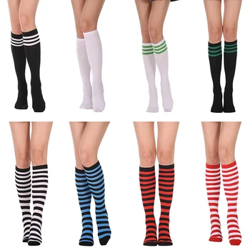 Женские гольфы Streewear Harajuku Cheerleaders, Черные, Белые, в трехстрочную полоску, с буквами, модные носки для платья 1