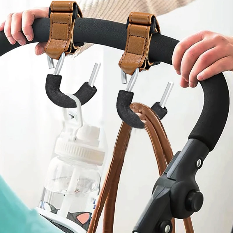 Крючок для детской коляски из искусственной кожи, зажимы для детских колясок, подвесные сумки для подгузников, аксессуары для крючков Изображение 3