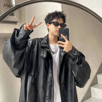 Куртки из искусственной кожи, мужские осенние свободные Модные Красивые мото-пиджаки, ветровка для подростков в корейском стиле, уличная одежда, распространенная в 2023 году