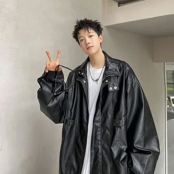 Куртки из искусственной кожи, мужские осенние свободные Модные Красивые мото-пиджаки, ветровка для подростков в корейском стиле, уличная одежда, распространенная в 2023 году 2