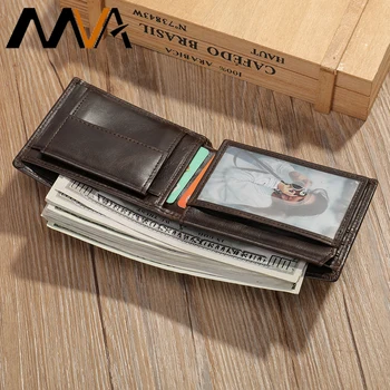 MVA Кошельки из Натуральной Кожи с RFID Блокировкой для Мужчин, Винтажные Двойные Короткие Кошельки Для Подарка, Многофункциональный ID Держатель Кредитной Карты 1