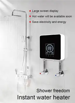 Мгновенный водонагреватель мощностью 5500 Вт/7500 Вт Настенный электрический водонагреватель для ванной комнаты и кухни с ЖК-дисплеем температуры с дистанционным управлением 1