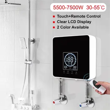 Мгновенный водонагреватель мощностью 5500 Вт/7500 Вт Настенный электрический водонагреватель для ванной комнаты и кухни с ЖК-дисплеем температуры с дистанционным управлением 2