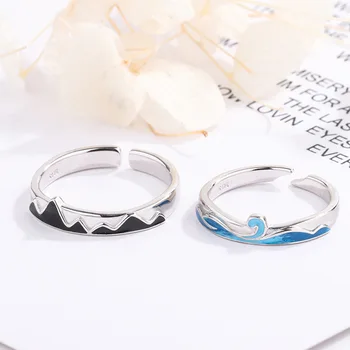 Парное кольцо серии Mountain Sea с открывающимся дизайном Состоит из кольца с рисунком в виде горы и кольца с рисунком в виде волны 1