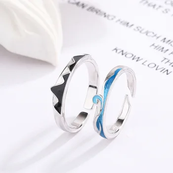 Парное кольцо серии Mountain Sea с открывающимся дизайном Состоит из кольца с рисунком в виде горы и кольца с рисунком в виде волны 2